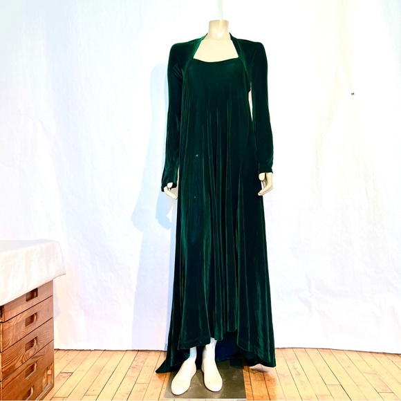 ROMAN KEFLAY VINTAGE OLIVE GREEN STRETCH VELVET - Picture 2 of 12